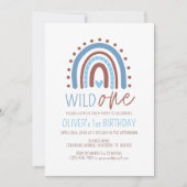 Cute Wild ONE Boho Rainbow Blue Boy Birthday 1st Kaart (Voorkant)