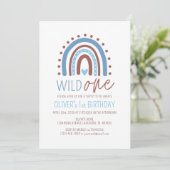 Cute Wild ONE Boho Rainbow Blue Boy Birthday 1st Kaart (Staand voorkant)