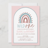 Cute Wild ONE Boho Rainbow Pink Girl Birthday 1st Kaart (Voorkant)