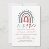 Cute Wild ONE Boho Rainbow Pink Girl Birthday 1st Kaart (Voorkant)
