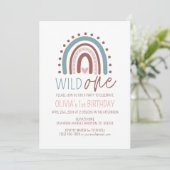 Cute Wild ONE Boho Rainbow Pink Girl Birthday 1st Kaart (Staand voorkant)