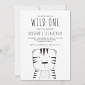Cute Wild One First Birthday Black White Tiger Kaart (Voorkant)