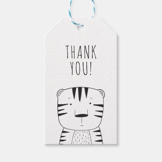 Cute Wild One First Birthday Tiger Black White Cadeaulabel (Voorkant)