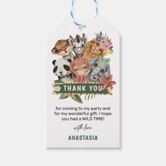 Cute Wild One Jungle Girl Bedankingskaartjes Cadeaulabel (Voorkant)
