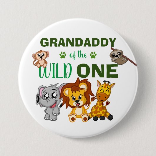 Cute Wild One Jungle Safari Zoo Animal Grandaddy Ronde Button 7,6 Cm (Voorkant)