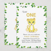 Cute Wild One Leopard 1st Birthday Uitnodiging (Voorkant / Achterkant)