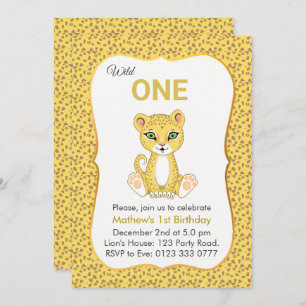 Cute Wild One Leopard 1st Birthday Uitnodiging