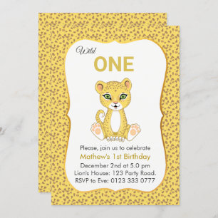 Cute Wild One Leopard 1st Birthday Uitnodiging