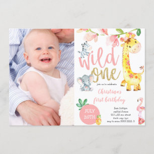 Cute Wild One Oerwoud Girl First Birthday Foto Kaart