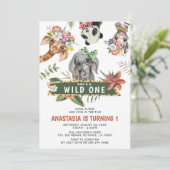 Cute Wild One Oerwoud Girls 1ste verjaardag Kaart (Staand voorkant)
