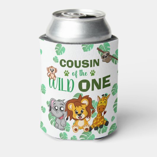 Cute Wild One Oerwoud Safari Animal neef Zoo Blikjeskoeler (Blikje Achterkant)