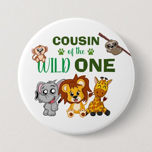 Cute Wild One Oerwoud Safari Animal neef Zoo Ronde Button 7,6 Cm (Voorkant)