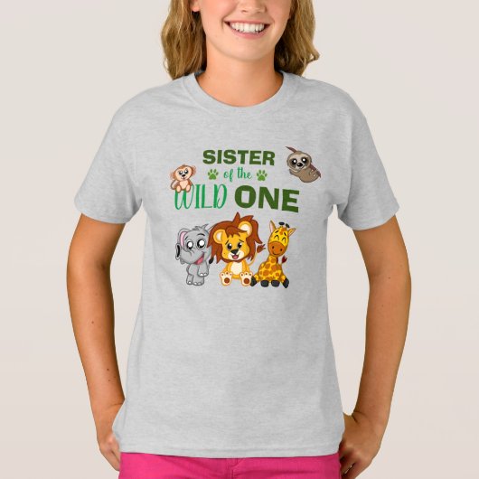 Cute Wild One Oerwoud Safari Animal Sister Zoo T-S T-shirt (Voorkant)