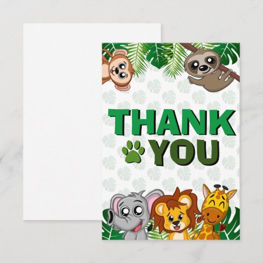 Cute Wild One Oerwoud Safari Animals First Birthda Bedankkaart (Voorkant / Achterkant)