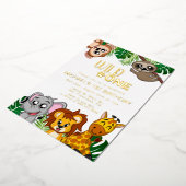 Cute Wild One Oerwoud Safari Animals First Birthda Folie Uitnodiging (Gedraaid)