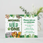 Cute Wild One Oerwoud Safari Animals First Birthda Kaart (Staand voorkant)