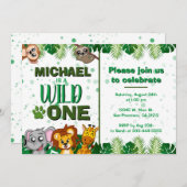 Cute Wild One Oerwoud Safari Animals First Birthda Kaart (Voorkant / Achterkant)