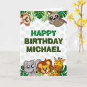 Cute Wild One Oerwoud Safari Animals First Birthda Kaart (Gele Bloem)