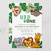 Cute Wild One Oerwoud Safari Animals First Birthda Kaart (Voorkant / Achterkant)