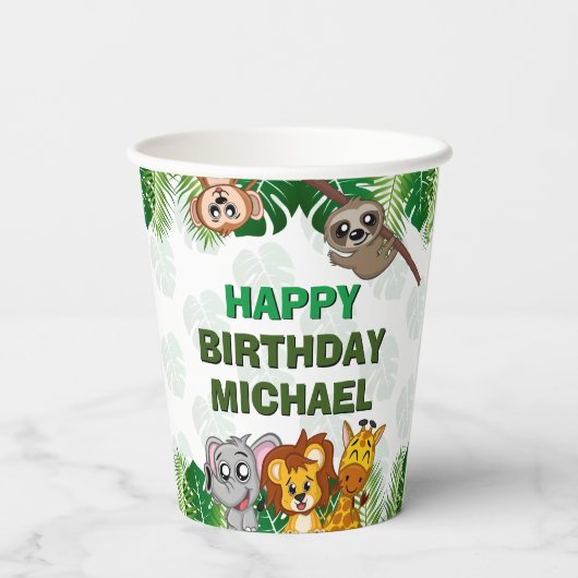 Cute Wild One Oerwoud Safari Animals First Birthda Papieren Bekers (Achterkant)
