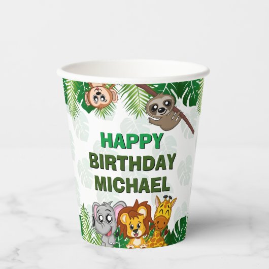Cute Wild One Oerwoud Safari Animals First Birthda Papieren Bekers (Voorkant)
