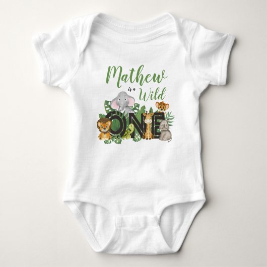 Cute Wild One Oerwoud Safari Animals First Birthda Romper (Voorkant)