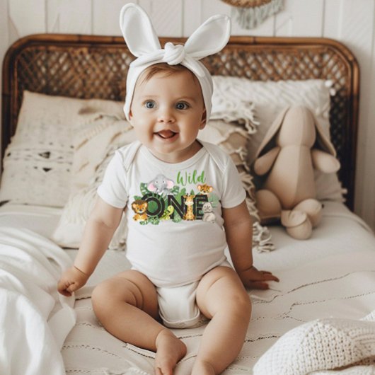 Cute Wild One Oerwoud Safari Animals First Birthda Romper