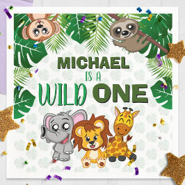 Cute Wild One Oerwoud Safari Animals First Birthda Servet