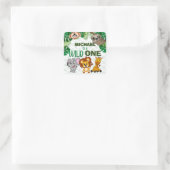 Cute Wild One Oerwoud Safari Animals First Birthda Vierkante Sticker (Tas)