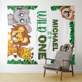 Cute Wild One Oerwoud Safari Animals First Birthda Wandkleed (In Situ (horizontaal))