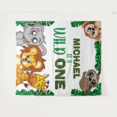 Cute Wild One Oerwoud Safari Animals First Birthda Wandkleed (Voorkant (horizontaal))