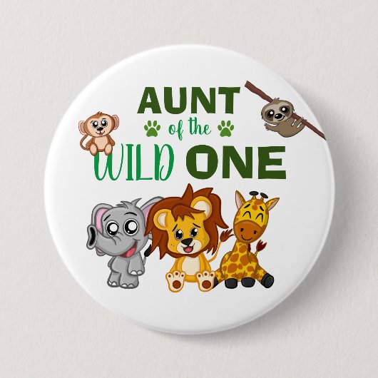 Cute Wild One Oerwoud Safari dierentuin Ronde Button 7,6 Cm (Voorkant)