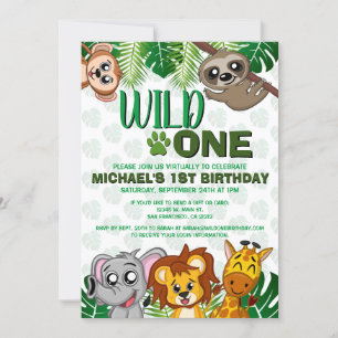 Cute Wild One Oerwoud Safari Virtual First Birthda Kaart