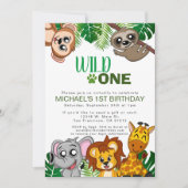 Cute Wild One Oerwoud Safari Virtual First Birthda Kaart (Voorkant)