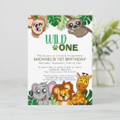 Cute Wild One Oerwoud Safari Virtual First Birthda Kaart (Staand voorkant)
