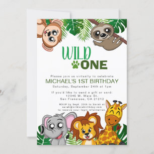 Cute Wild One Oerwoud Safari Virtual First Birthda Kaart