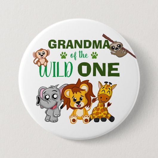 Cute Wild One Oerwoud Safari Zoo Animal Grandma Ronde Button 7,6 Cm (Voorkant)