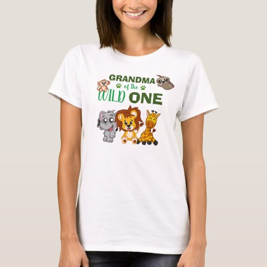 Cute Wild One Oerwoud Safari Zoo Animal Grandma T-shirt (Voorkant)
