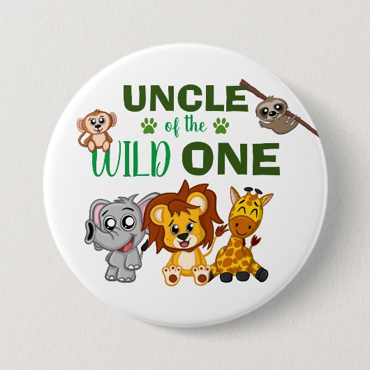 Cute Wild One Oerwoud Safari Zoo Animal oom Ronde Button 7,6 Cm (Voorkant)