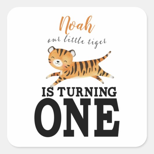 Cute Wild One Oerwoud Tiger 1e verjaardag Vierkante Sticker (Voorkant)