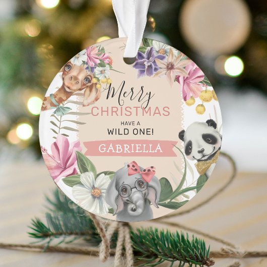 Cute Wild One Pink Oerwoud Kinder met kerstmis Ornament