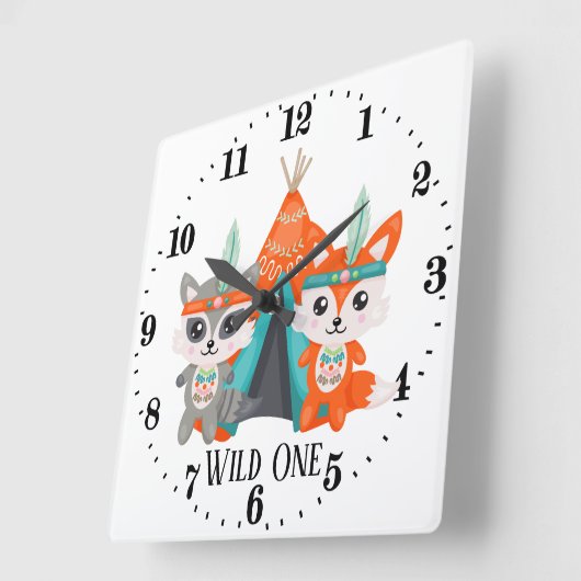 Cute wild one raccoon fox room decor vierkante klok (Hoek)