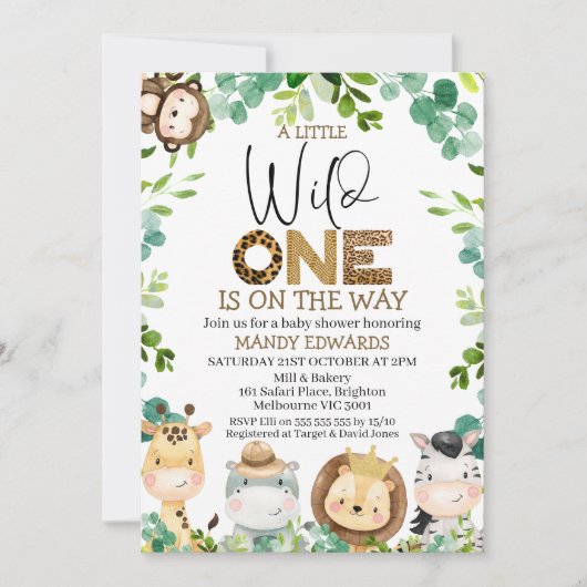Cute Wild One Safari Animals Baby shower Kaart (Voorkant)