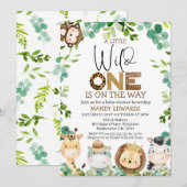 Cute Wild One Safari Animals Baby shower Kaart (Voorkant / Achterkant)