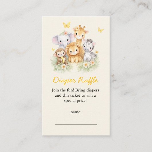 Cute Wild One Safari Animals Diaper Raffle  Informatiekaartje (Voorkant)