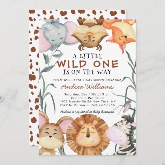 Cute Wild One Safari Animals Oerwoud Kaart (Voorkant / Achterkant)