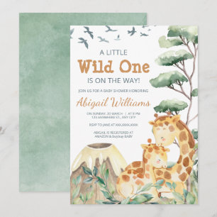Cute Wild One Safari Giraffe Green Baby shower Kaart
