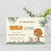 Cute Wild One Safari Lion eerste verjaardag Kaart (Staand voorkant)