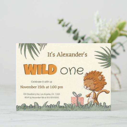 Cute Wild One Safari Lion eerste verjaardag Kaart (Staand voorkant)