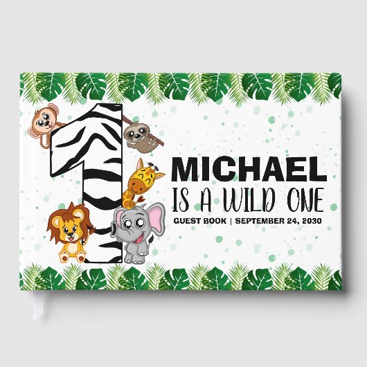Cute Wild One Safari Oerwoud Animals 1e verjaardag Gastenboek (Voorkant)